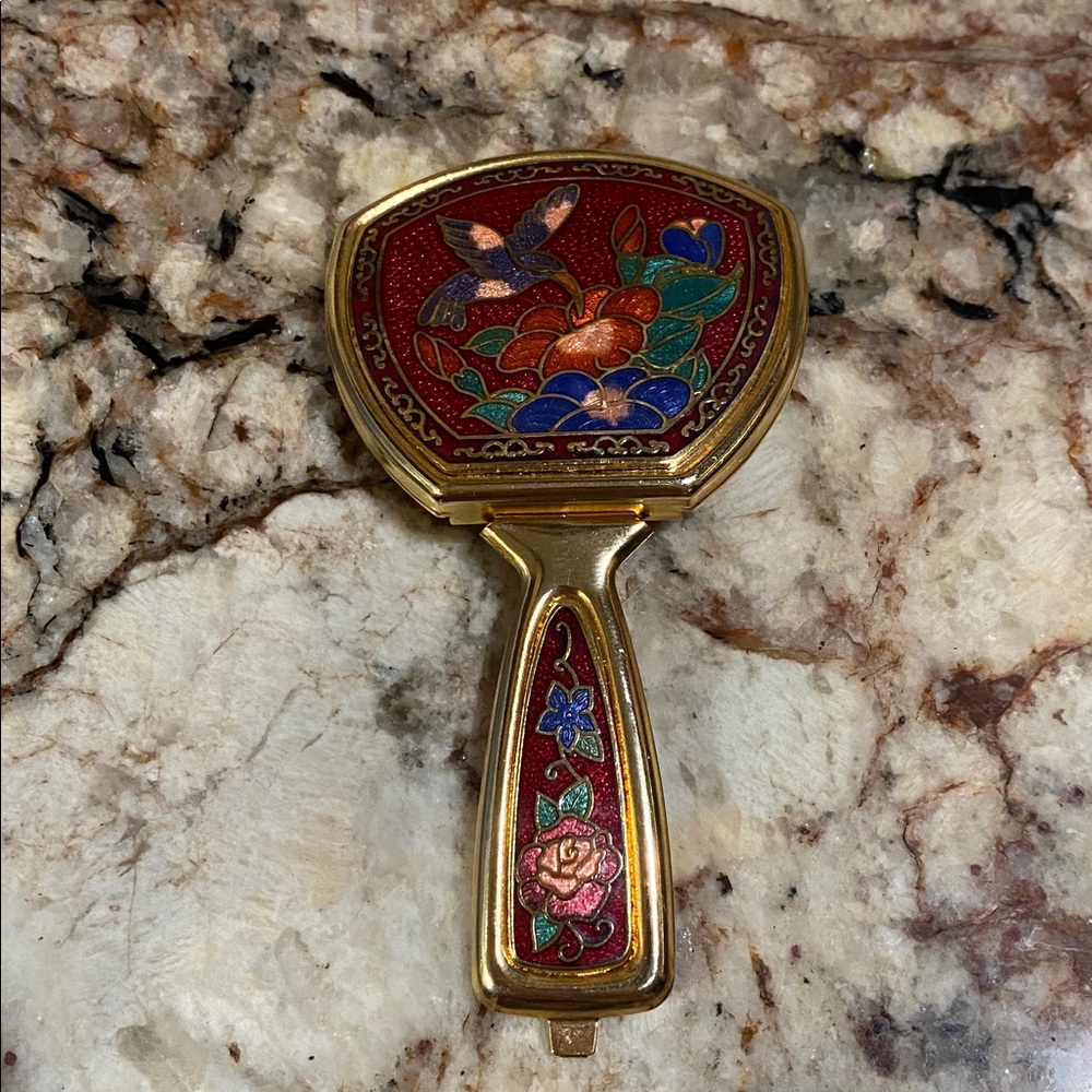Antique cloisonné Hand Mirror with Floral Design